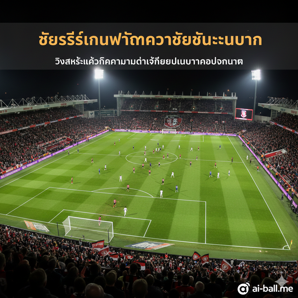 An expansive wide-angle view of the Vitality Stadium during a night match. The focus is on the tactical layout of the players on the pitch, captured from a high vantage point. The bright floodlights create a glow over the stadium, with the Bournemouth club crest subtly integrated or visible on the stadium branding. The composition shows the tactical battle and the intense environment described in the pre-match analysis. The style is professional sports photography, featuring deep shadows and crisp details of the grass and stadium architecture, emphasizing the 'home fortress' theme mentioned in the text.