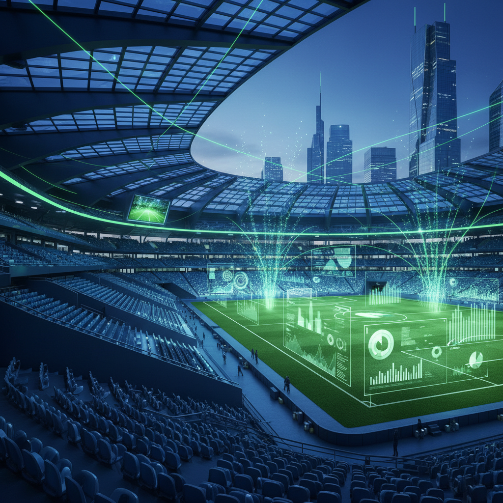Futuristic Football Stadium with Data Overlays